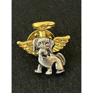 Vintage Pewter Gold Tone Angel Dog Pin